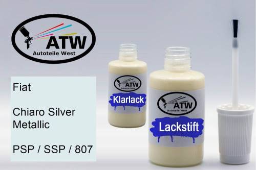 Fiat, Chiaro Silver Metallic, PSP / SSP / 807: 20ml Lackstift + 20ml Klarlack - Set, von ATW Autoteile West.